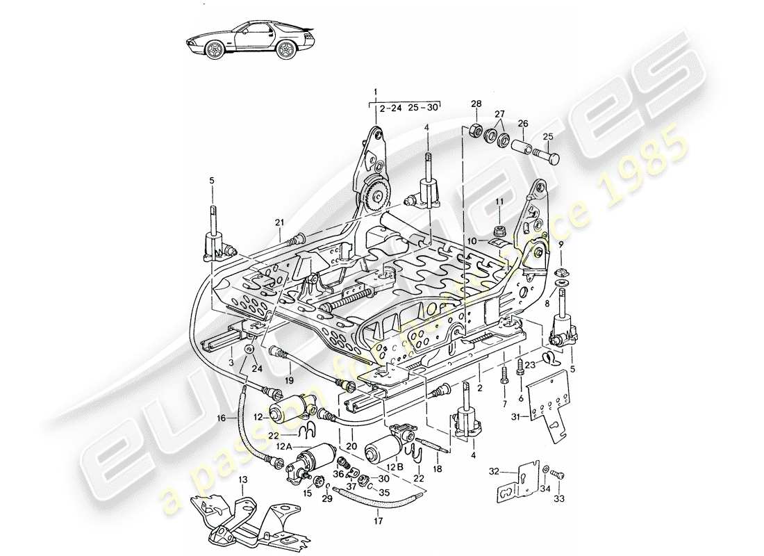 Porsche Seat 944/968/911/928 (1985) FRAME FOR SEAT - COMFORT SEAT - ELECTRIC SEAT ADJUSTMENT - D - MJ 1987>> Part Diagram