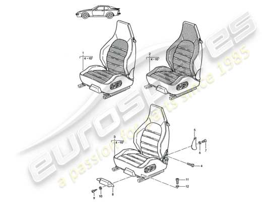 a part diagram from the Porsche Seat 944/968/911/928 (1985) parts catalogue