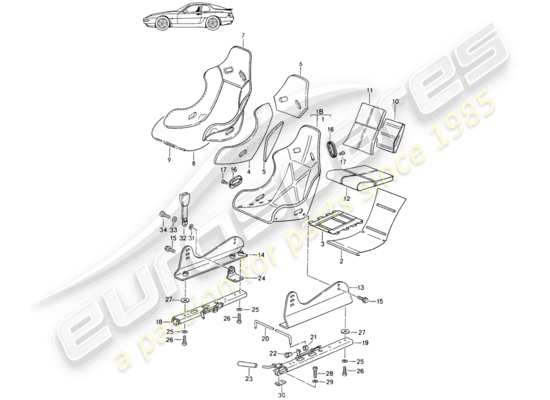 a part diagram from the Porsche Seat 944/968/911/928 parts catalogue