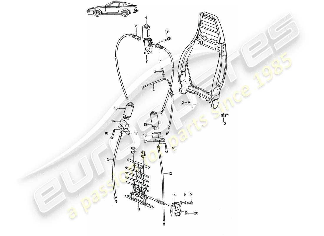 Porsche Seat 944/968/911/928 (1986) BACKREST FRAME - MANUALLY - ELECTRIC - LUMBAR SUPPORT - D >> - MJ 1988 Part Diagram