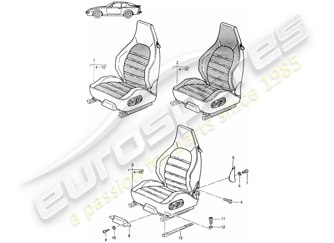 Porsche Seat 944/968/911/928 (1986) SPORTS SEAT - COMPLETE - D - MJ 1989>> - MJ 1991 Part Diagram
