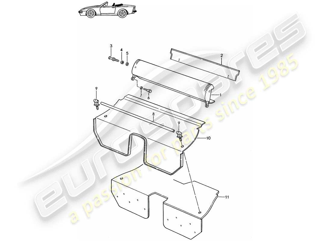 Porsche Seat 944/968/911/928 (1986) LUGGAGE RACK - COMPLETE - - D - MJ 1989>> - MJ 1991 Part Diagram