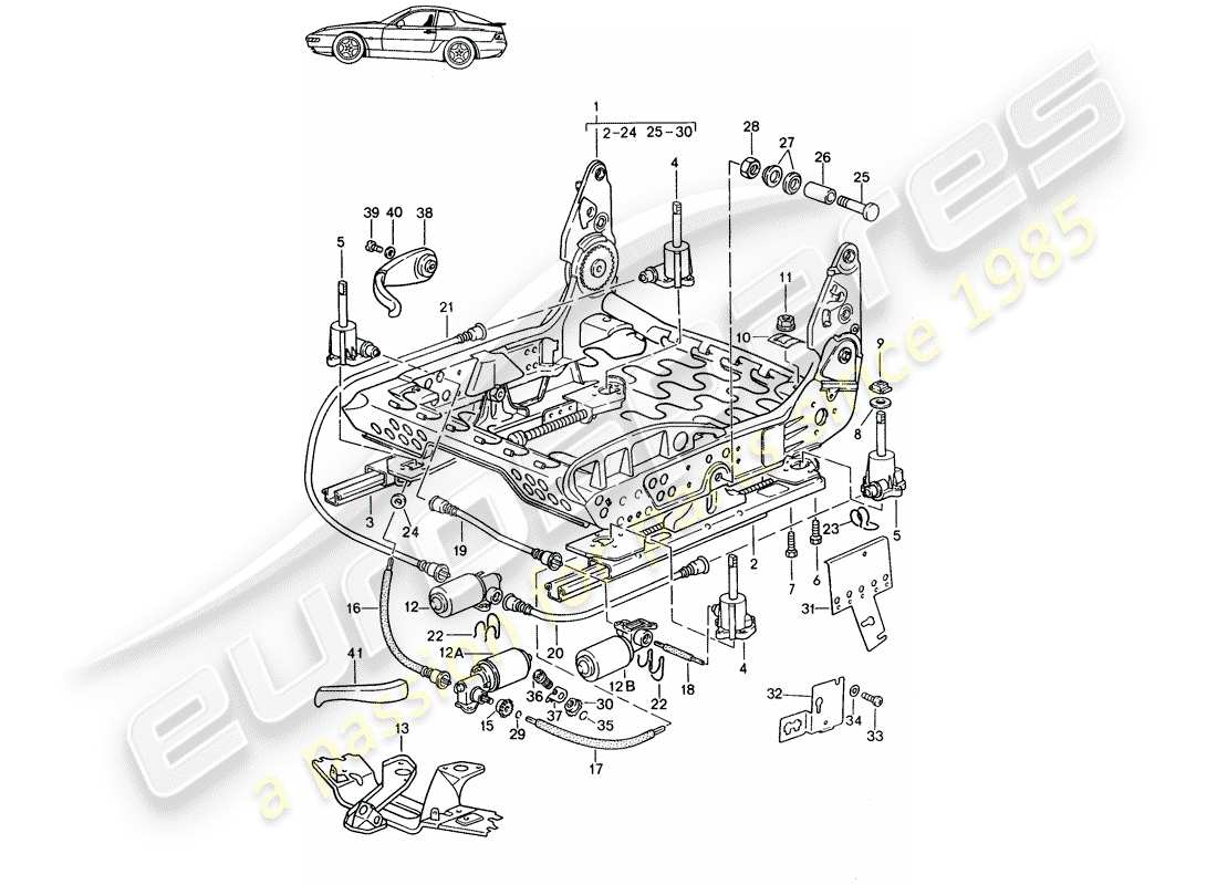 Porsche Seat 944/968/911/928 (1986) FRAME FOR SEAT - MANUALLY ADJUSTABLE - ELECTRICALLY ADJUSTABLE - D - MJ 1992>> - MJ 1995 Part Diagram