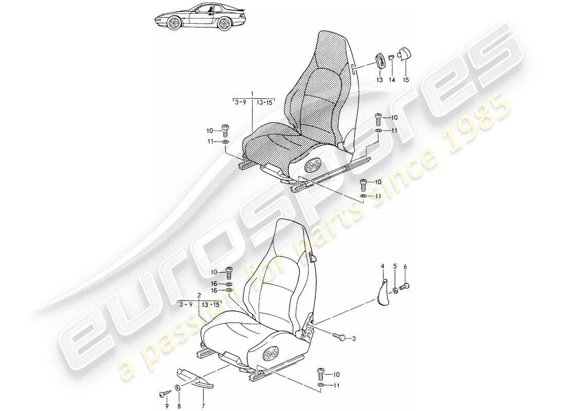 Porsche Seat 944/968/911/928 (1986) SPORTS SEAT - WITH: - ELECT. VERTICAL ADJUSTMENT - COMPLETE - D - MJ 1994>> - MJ 1995 Part Diagram