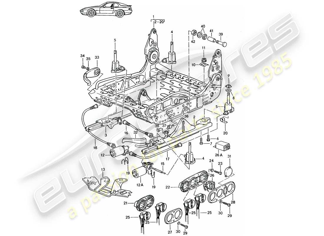 Porsche Seat 944/968/911/928 (1986) FRAME FOR SEAT - SPORTS SEAT - ELECTRICALLY ADJUSTABLE - D - MJ 1992>> - MJ 1995 Part Diagram