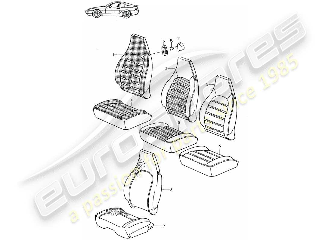Porsche Seat 944/968/911/928 (1986) COVER - FRONT SEAT - D - MJ 1992>> - MJ 1993 Part Diagram