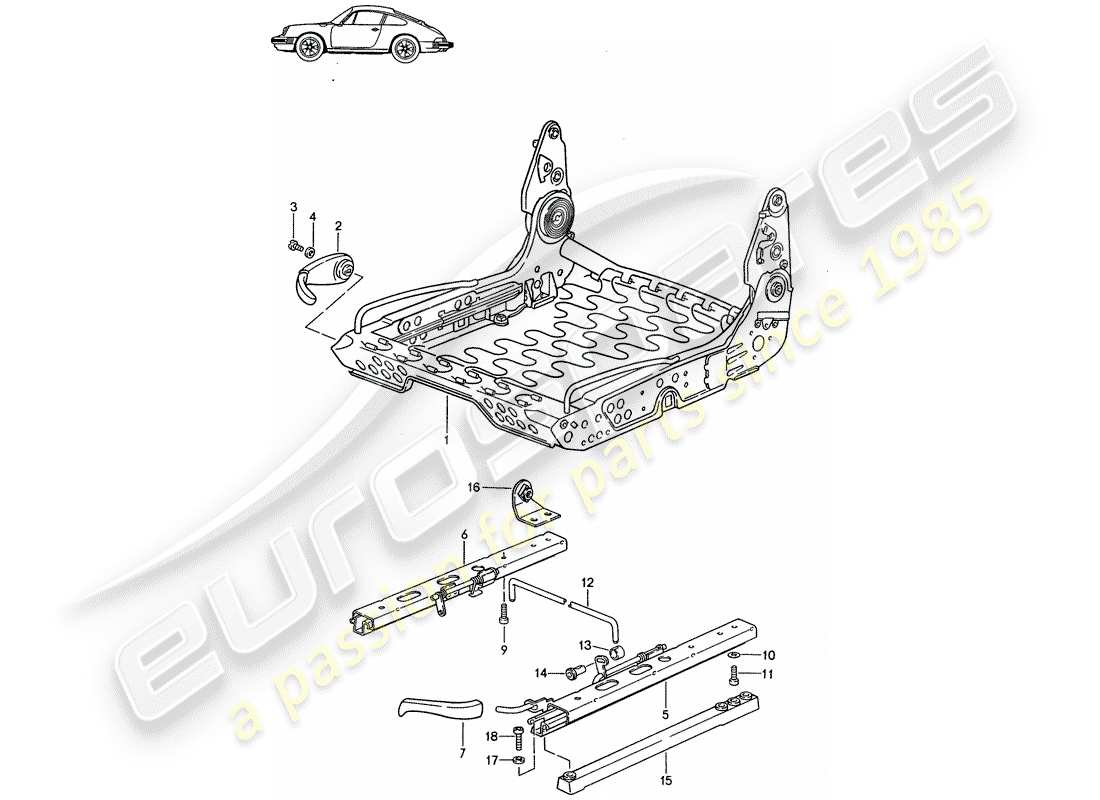 Porsche Seat 944/968/911/928 (1986) FRAME FOR SEAT - FOR MANUAL ADJUSTMENT - D - MJ 1985>> - MJ 1986 Part Diagram