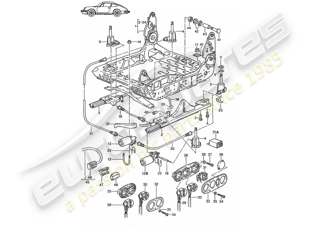 Porsche Seat 944/968/911/928 (1986) FRAME FOR SEAT - ELECTRIC - D - MJ 1985>> - MJ 1986 Part Diagram