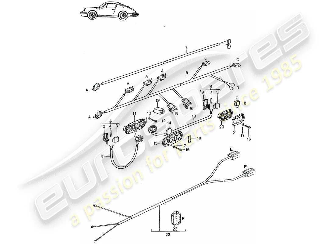 Porsche Seat 944/968/911/928 (1986) WIRING HARNESSES - SWITCH - FRONT SEAT - D - MJ 1987>> - MJ 1989 Part Diagram