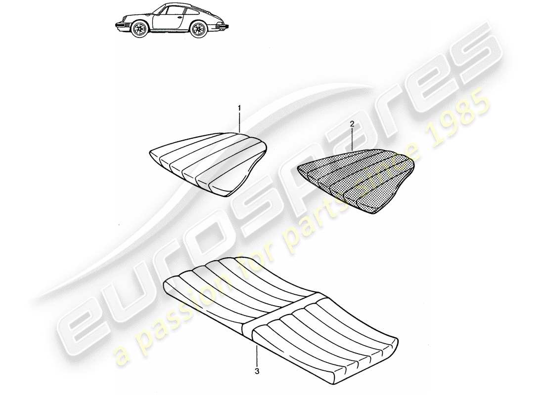 Porsche Seat 944/968/911/928 (1986) BACK SEAT CUSHION - - - D - MJ 1985>> - MJ 1986 Part Diagram
