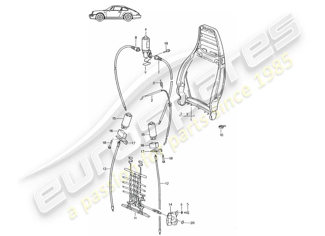 Porsche Seat 944/968/911/928 (1986) BACKREST FRAME - ELECTRIC - MANUALLY - LUMBAR SUPPORT - D - MJ 1989>> - MJ 1994 Part Diagram