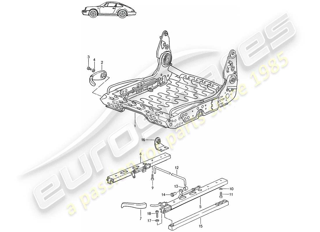 Porsche Seat 944/968/911/928 (1986) FRAME FOR SEAT - FOR MANUAL ADJUSTMENT - D - MJ 1989>> - MJ 1994 Part Diagram