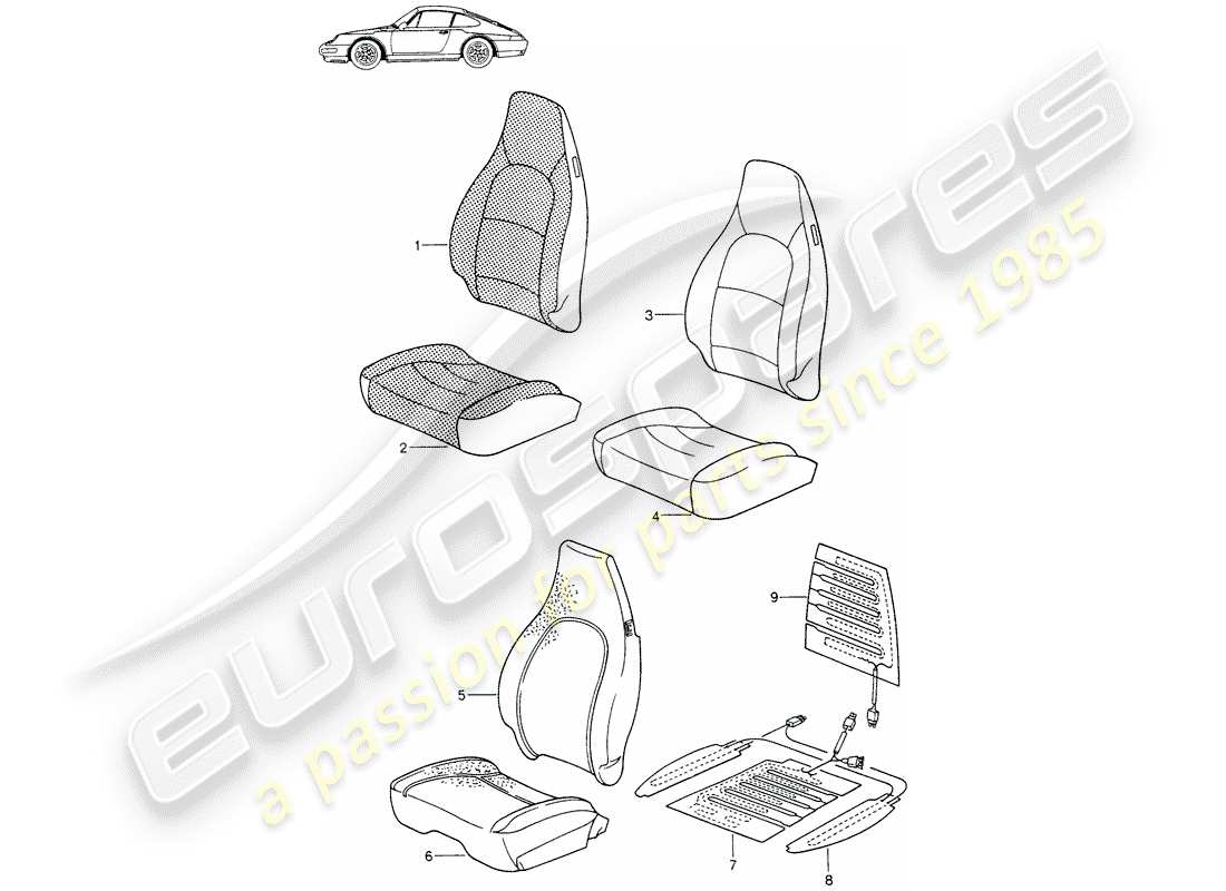 Porsche Seat 944/968/911/928 (1986) COVER - FRONT SEAT - D - MJ 1994>> - MJ 1998 Part Diagram