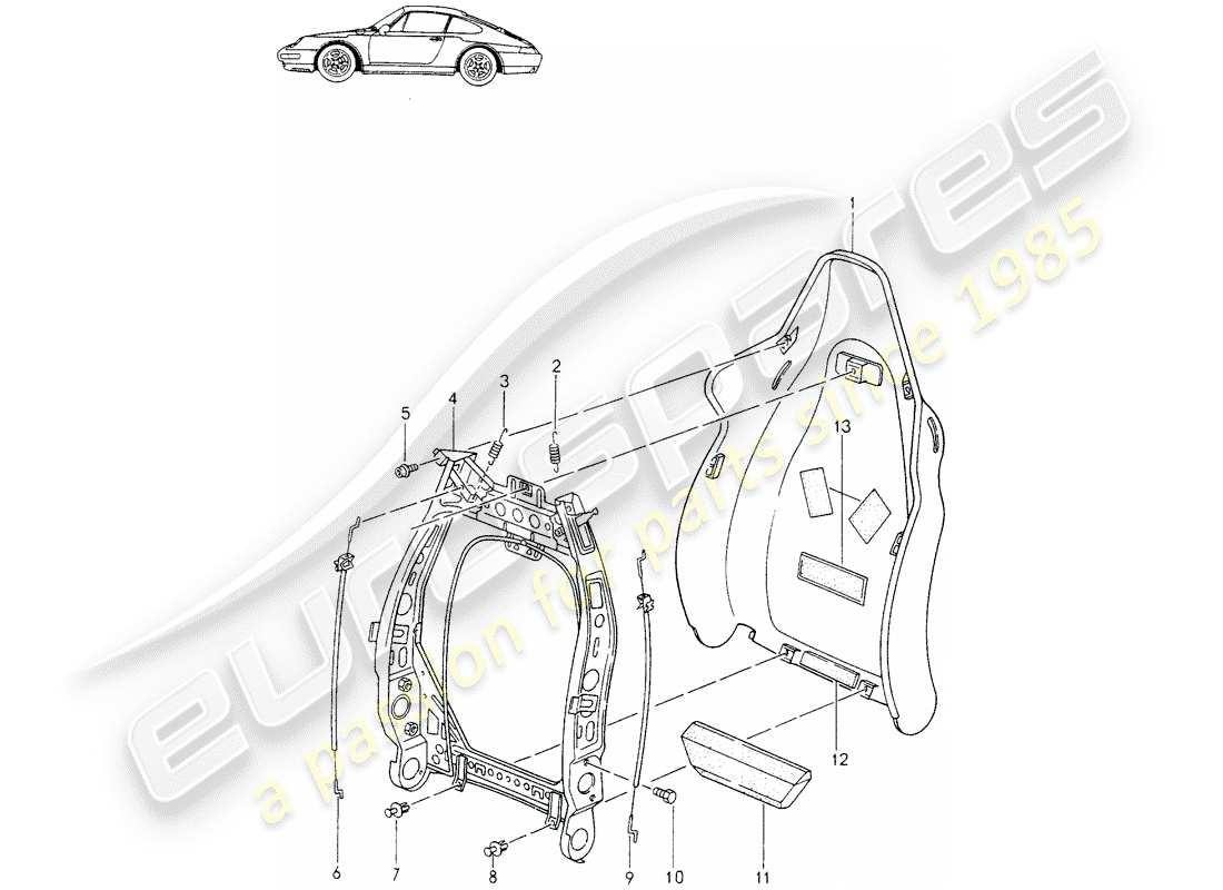 Porsche Seat 944/968/911/928 (1986) SPORTS SEAT - - - BACKREST FRAME - SINGLE PARTS - D - MJ 1995>> - MJ 1998 Part Diagram