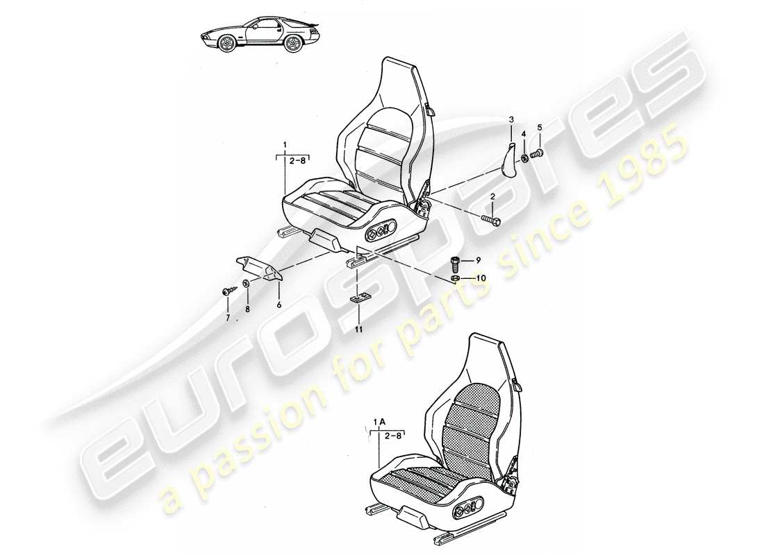 Porsche Seat 944/968/911/928 (1986) SPORTS SEAT - COMPLETE - D - MJ 1987>> Part Diagram