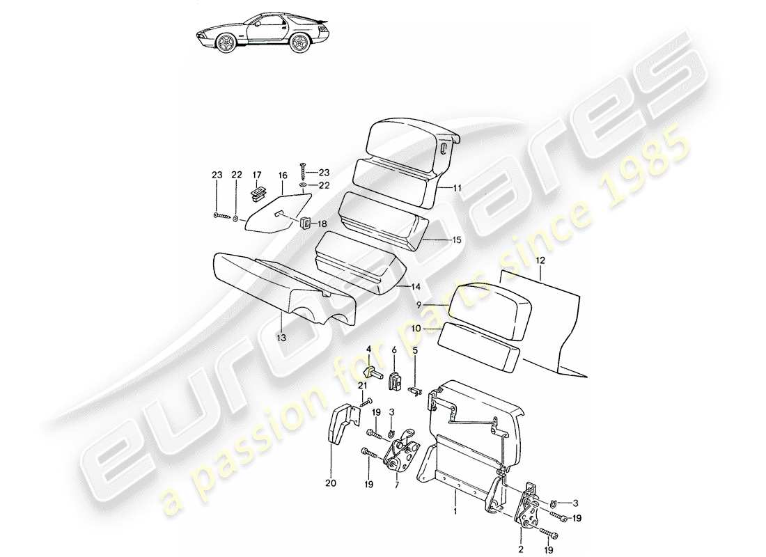 Porsche Seat 944/968/911/928 (1986) EMERGENCY SEAT BACKREST - - D - MJ 1987>> Part Diagram
