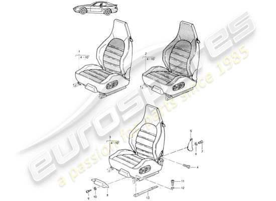 a part diagram from the Porsche Seat 944/968/911/928 parts catalogue