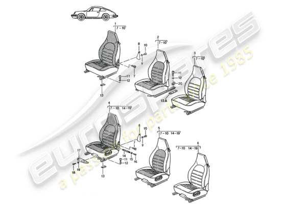 a part diagram from the Porsche Seat 944/968/911/928 parts catalogue