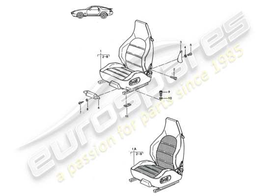 a part diagram from the Porsche Seat 944/968/911/928 parts catalogue