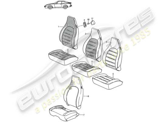 a part diagram from the Porsche Seat 944/968/911/928 parts catalogue