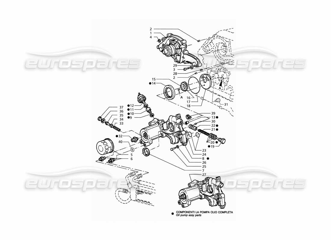 Maserati QTP. 3.2 V8 (1999) Oil Pump and Water Pump (Post Modification) Parts Diagram