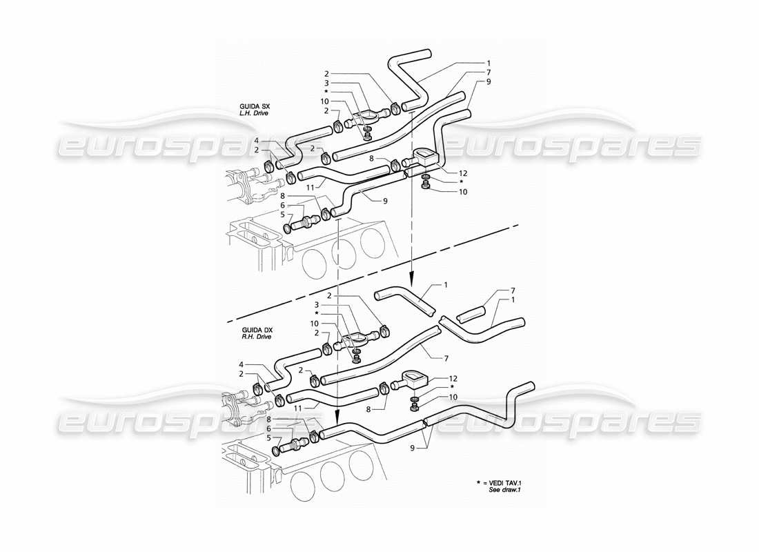 Maserati QTP. 3.2 V8 (1999) turbo cooling pipes Part Diagram