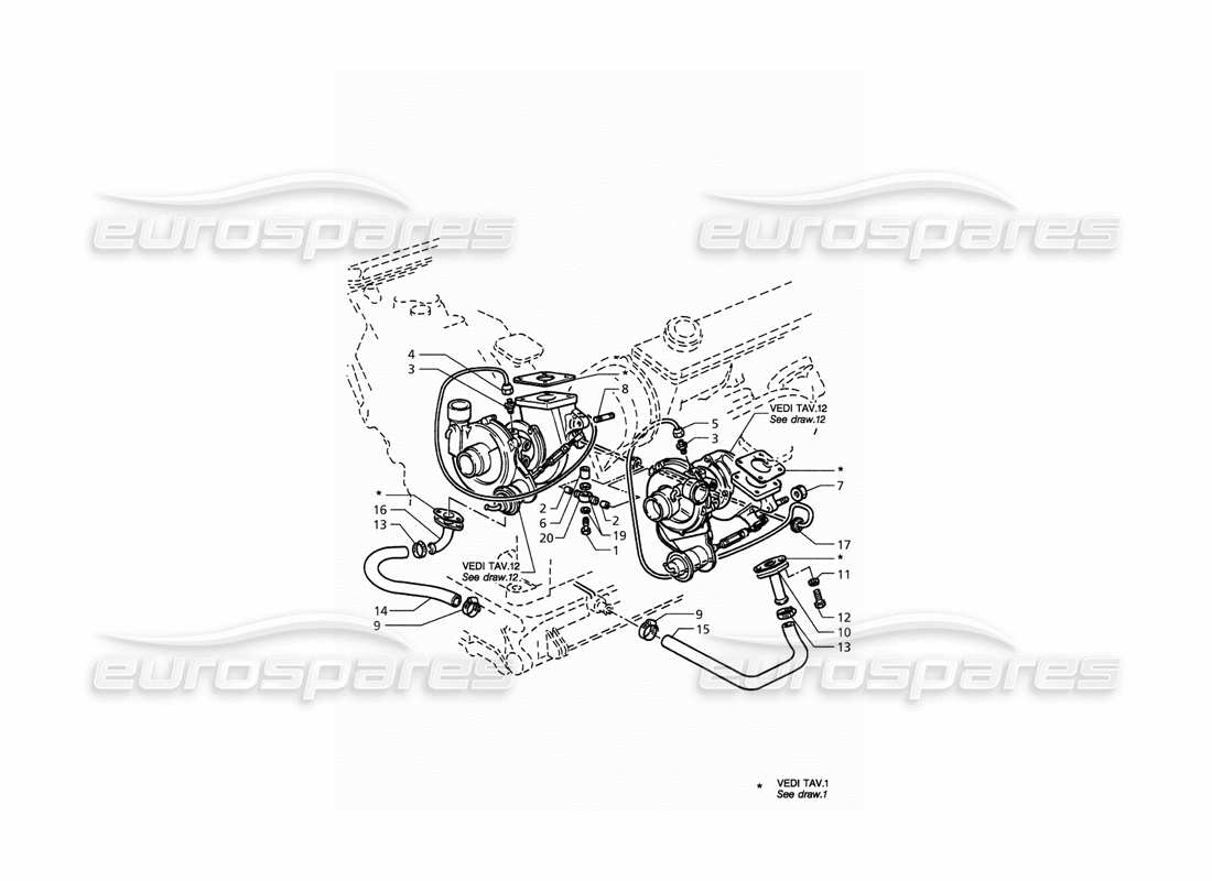 Maserati QTP. 3.2 V8 (1999) turboblowers lubrication Parts Diagram