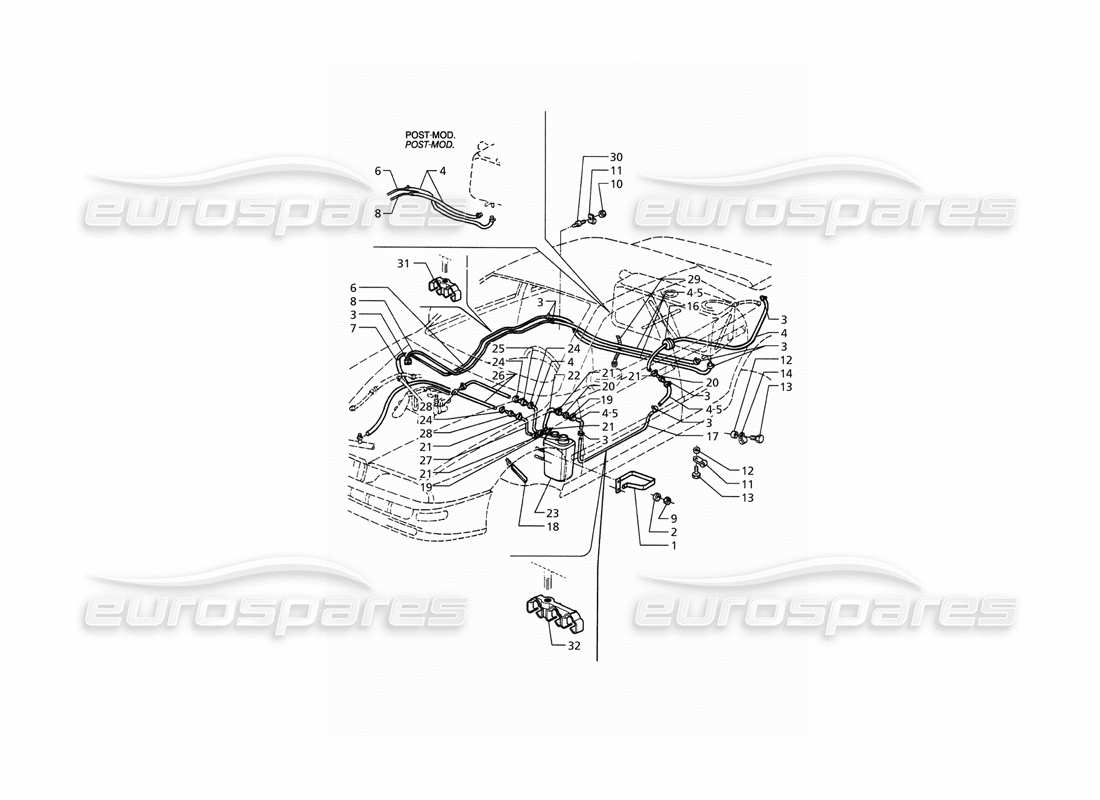Maserati QTP. 3.2 V8 (1999) Evaporation Vapours Recovery System and Fuel Pipes Parts Diagram