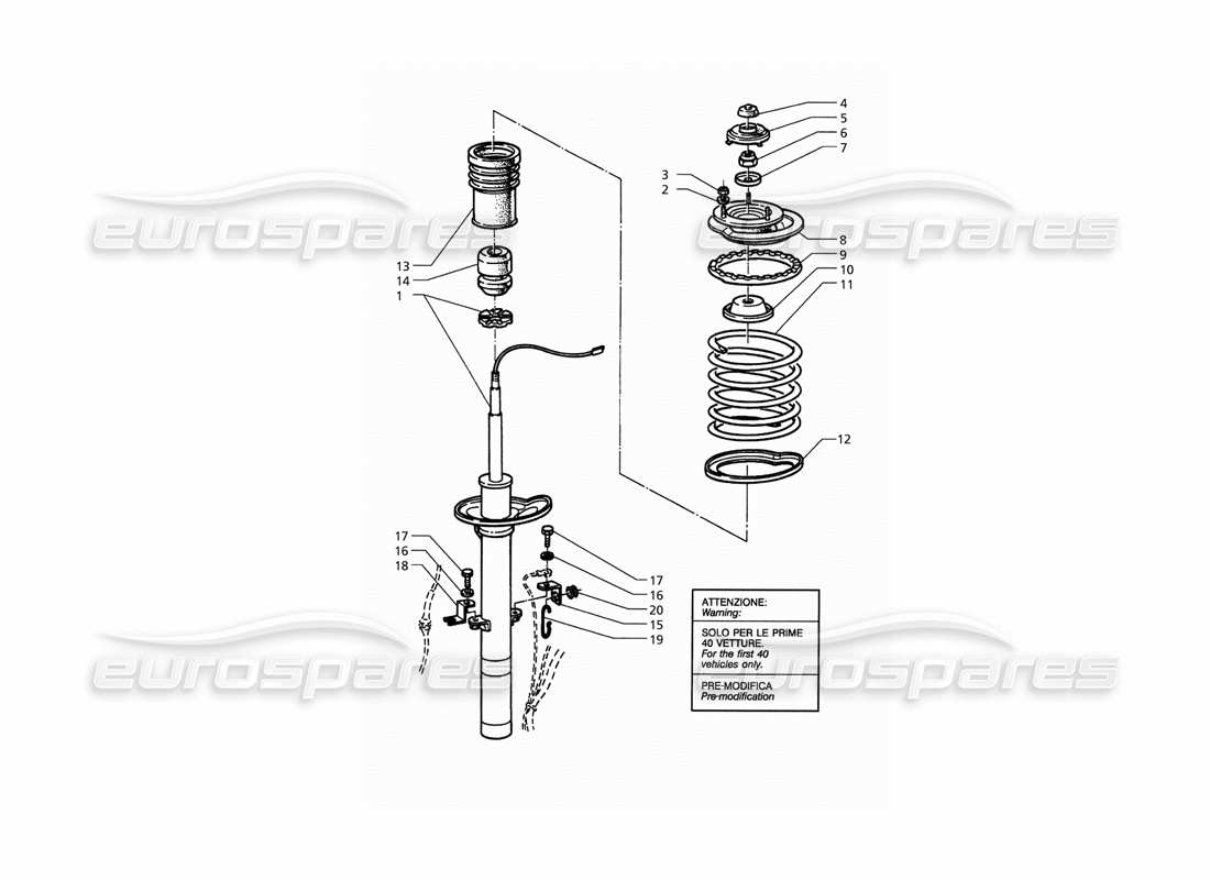 Maserati QTP. 3.2 V8 (1999) Front Shock Absorber (Pre Modification) Parts Diagram