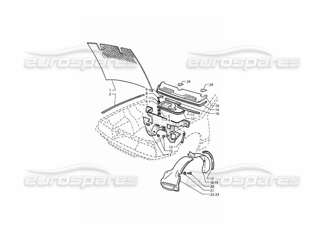 Maserati QTP. 3.2 V8 (1999) Bonnet and Engine Compartment Covers Parts Diagram