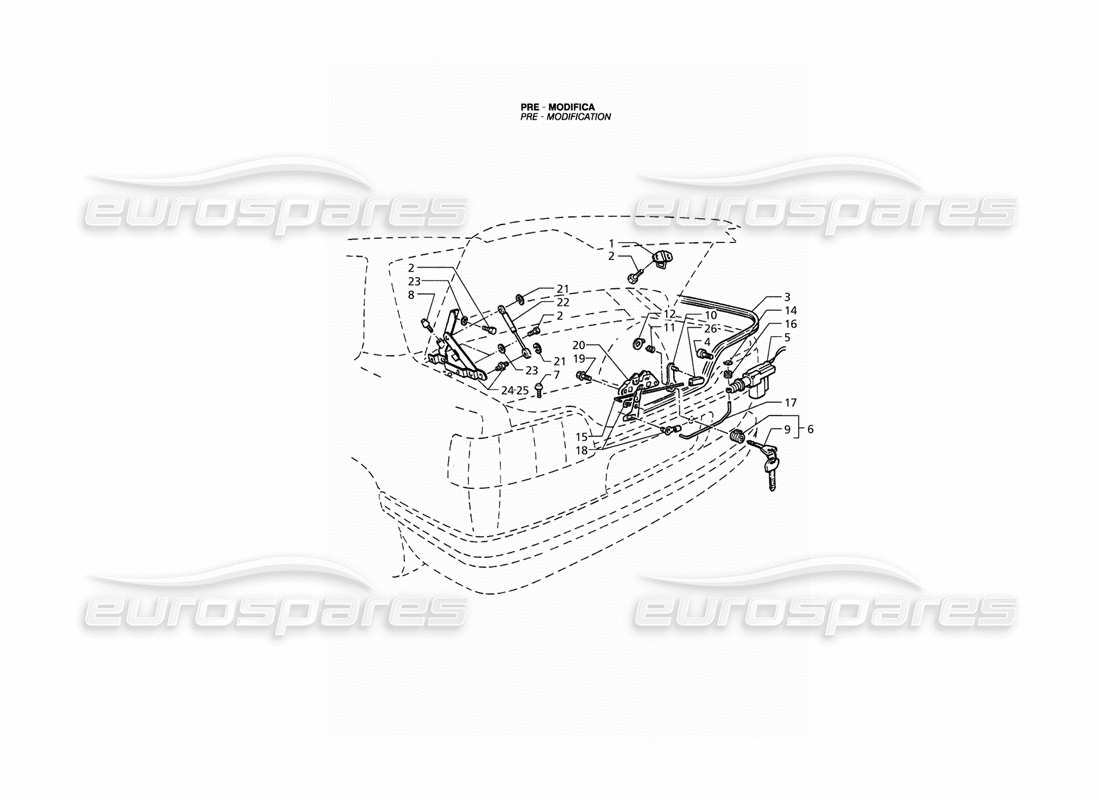 Maserati QTP. 3.2 V8 (1999) Boot Lid: Hinges, Boot Lid Release (Pre Modification) Parts Diagram