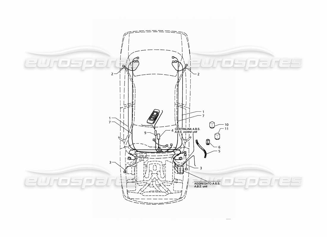 Maserati QTP. 3.2 V8 (1999) Electrical System: A.B.S. and 'Koni' Suspension (RH Drive) Part Diagram