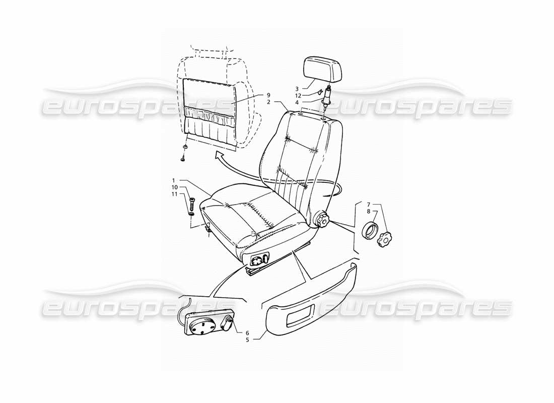 Maserati QTP. 3.2 V8 (1999) FRONT SEAT Parts Diagram