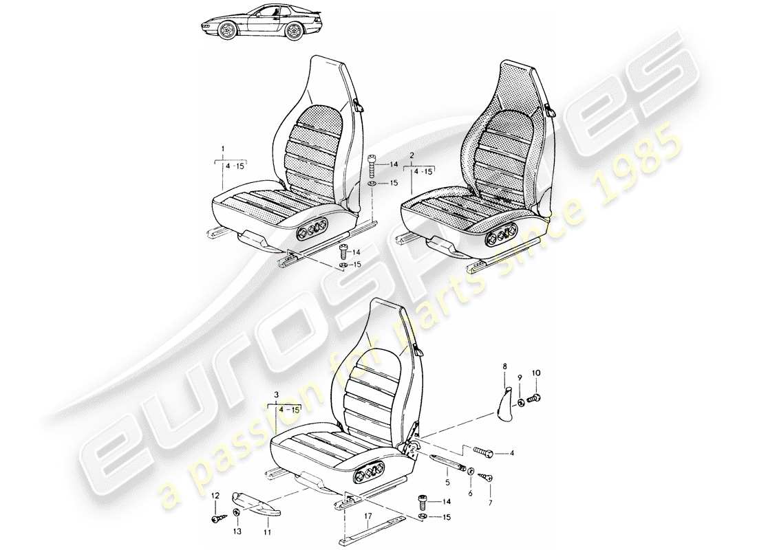 Porsche Seat 944/968/911/928 (1990) FRONT SEAT - COMPLETE - ALL-ELECTRIC - D >> - MJ 1993 Parts Diagram