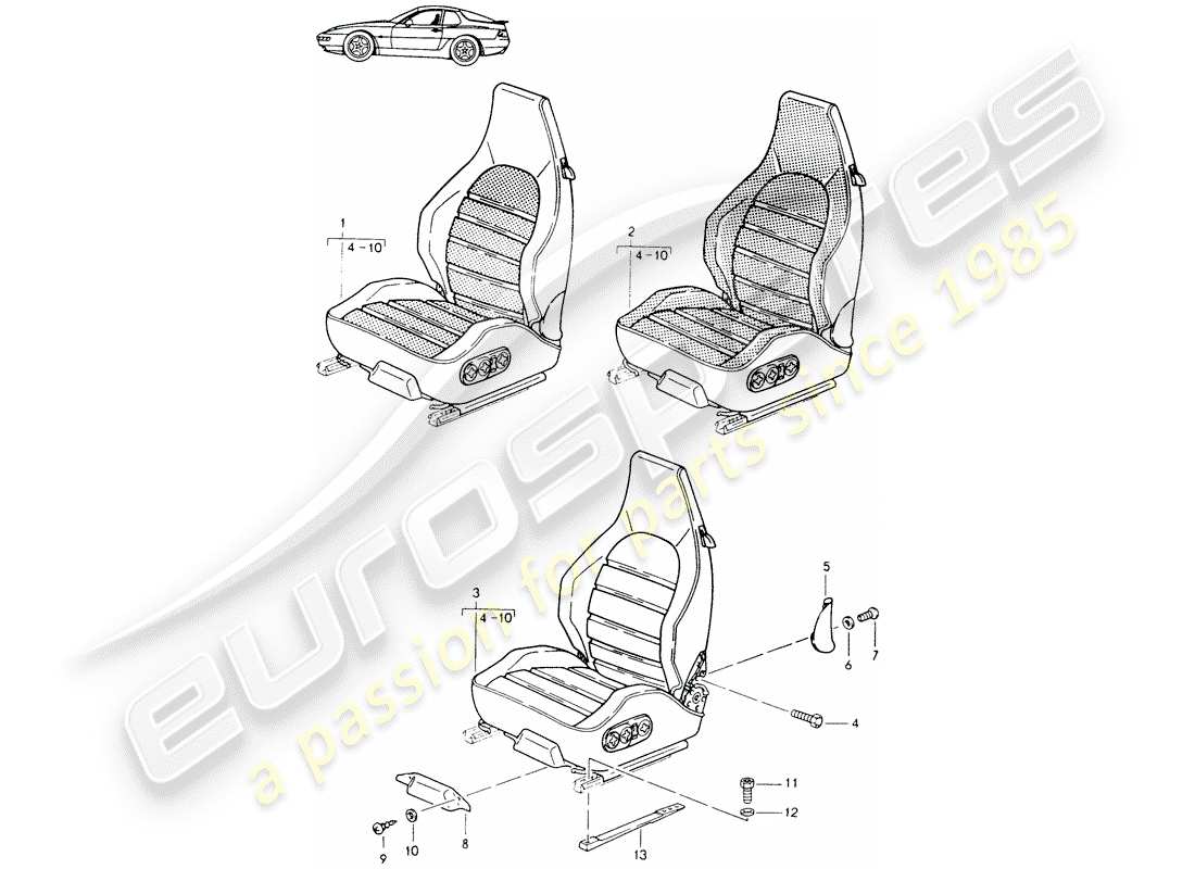Porsche Seat 944/968/911/928 (1990) SPORTS SEAT - COMPLETE - ELECT. VERTICAL ADJUSTMENT - D - MJ 1992>> - MJ 1993 Part Diagram
