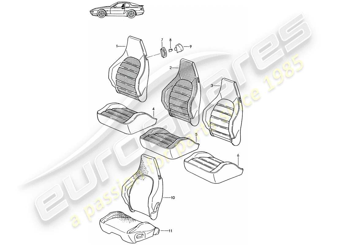 Porsche Seat 944/968/911/928 (1990) COVER - SPORTS SEAT - D - MJ 1992>> - MJ 1993 Part Diagram