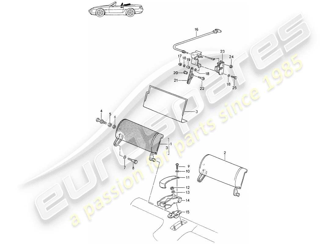 Porsche Seat 944/968/911/928 (1990) EMERGENCY SEAT BACKREST - FOR - CABRIOLET - D - MJ 1994>> - MJ 1995 Part Diagram