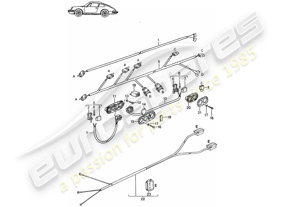 Porsche Seat 944/968/911/928 (1990) WIRING HARNESSES - SWITCH - FRONT SEAT - D - MJ 1987>> - MJ 1989 Part Diagram