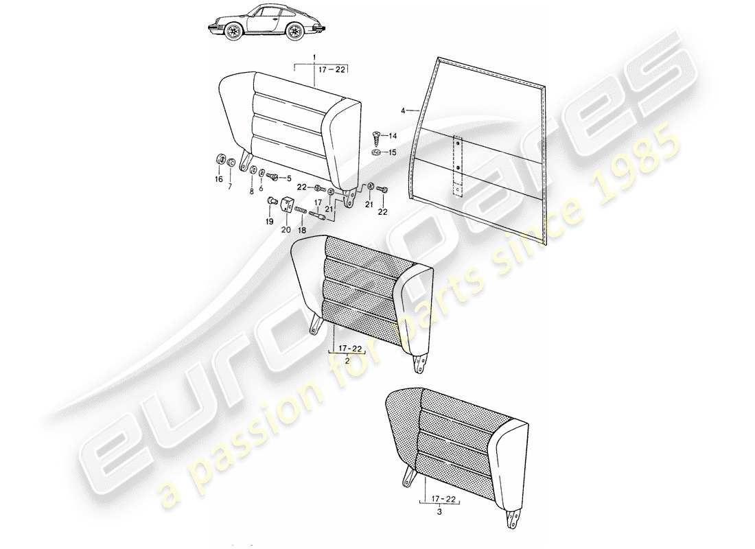 Porsche Seat 944/968/911/928 (1990) EMERGENCY SEAT BACKREST - - D - MJ 1987>> - MJ 1989 Part Diagram