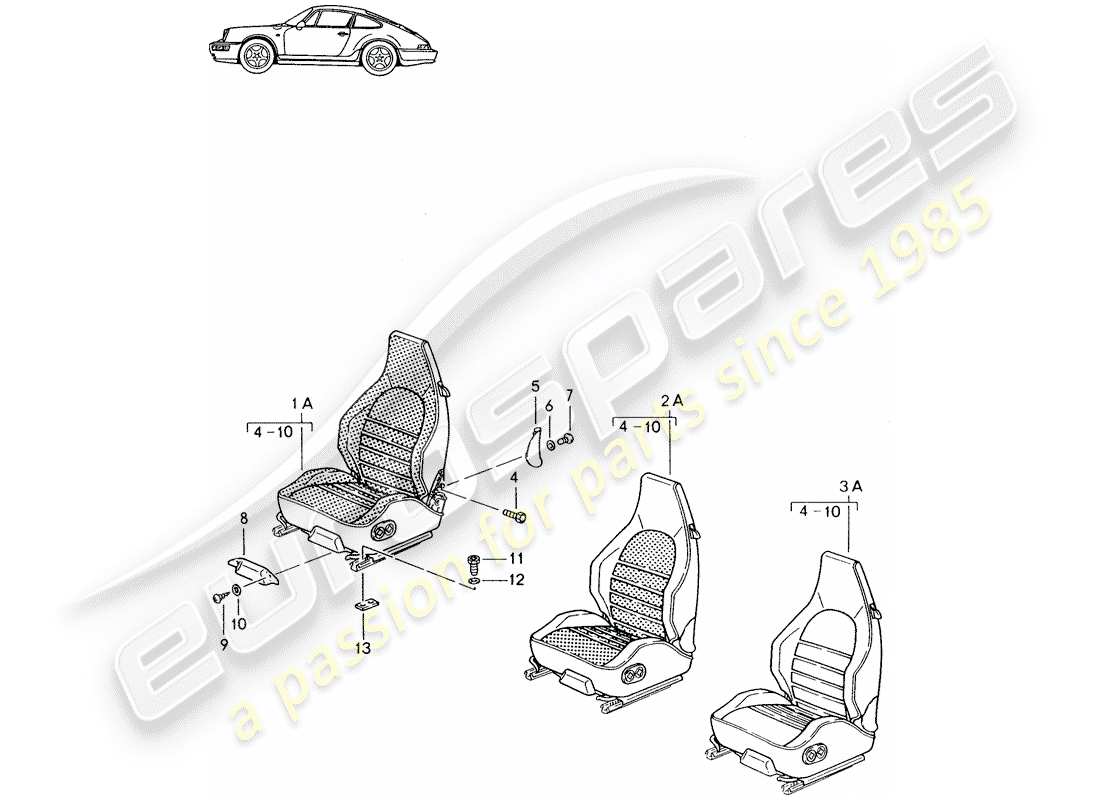 Porsche Seat 944/968/911/928 (1990) SPORTS SEAT - COMPLETE - - D - MJ 1989>> - MJ 1994 Part Diagram