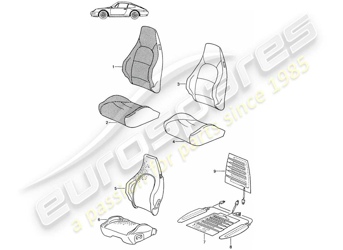 Porsche Seat 944/968/911/928 (1990) COVER - SPORTS SEAT - D - MJ 1994>> - MJ 1994 Part Diagram