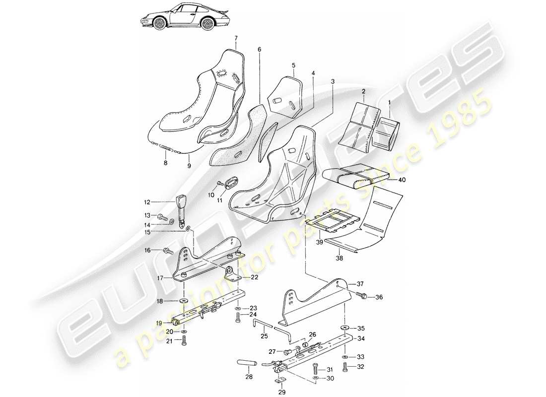 Porsche Seat 944/968/911/928 (1990) SEAT - WITH: - WHOLE-LEATHER - COVER - D - MJ 1995>> - MJ 1996 Parts Diagram