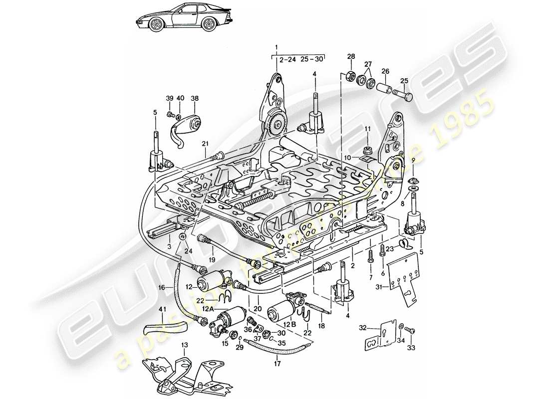 Porsche Seat 944/968/911/928 (1991) FRAME FOR SEAT - MANUALLY - ELECTRIC - D - MJ 1989>> - MJ 1991 Part Diagram
