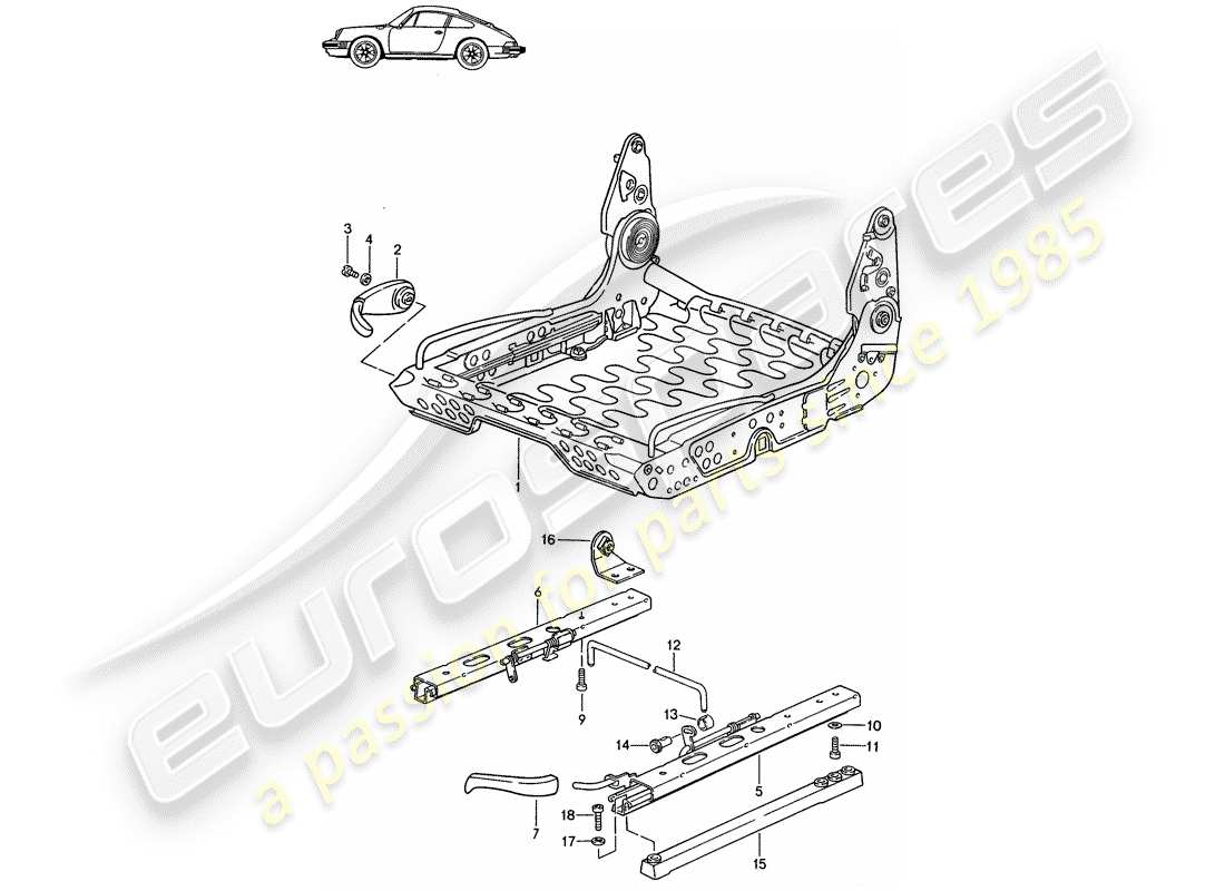 Porsche Seat 944/968/911/928 (1991) FRAME FOR SEAT - FOR MANUAL ADJUSTMENT - D - MJ 1987>> - MJ 1989 Part Diagram