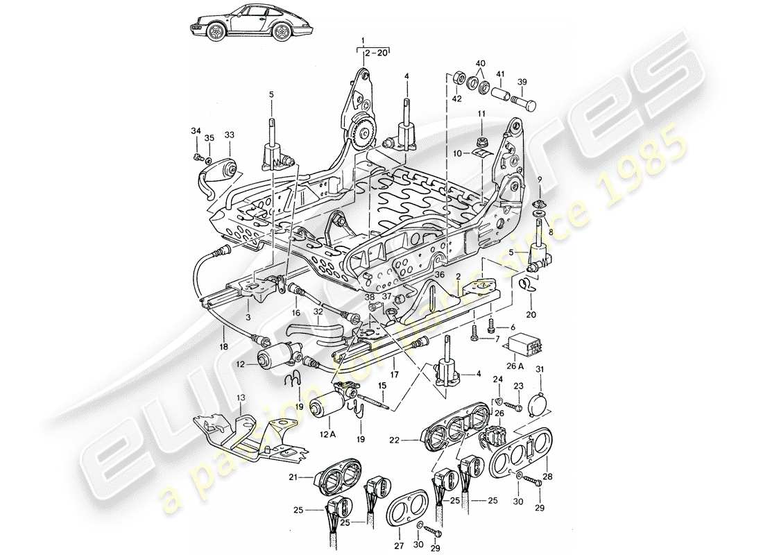 Porsche Seat 944/968/911/928 (1991) FRAME FOR SEAT - SPORTS SEAT - D - MJ 1989>> - MJ 1994 Part Diagram
