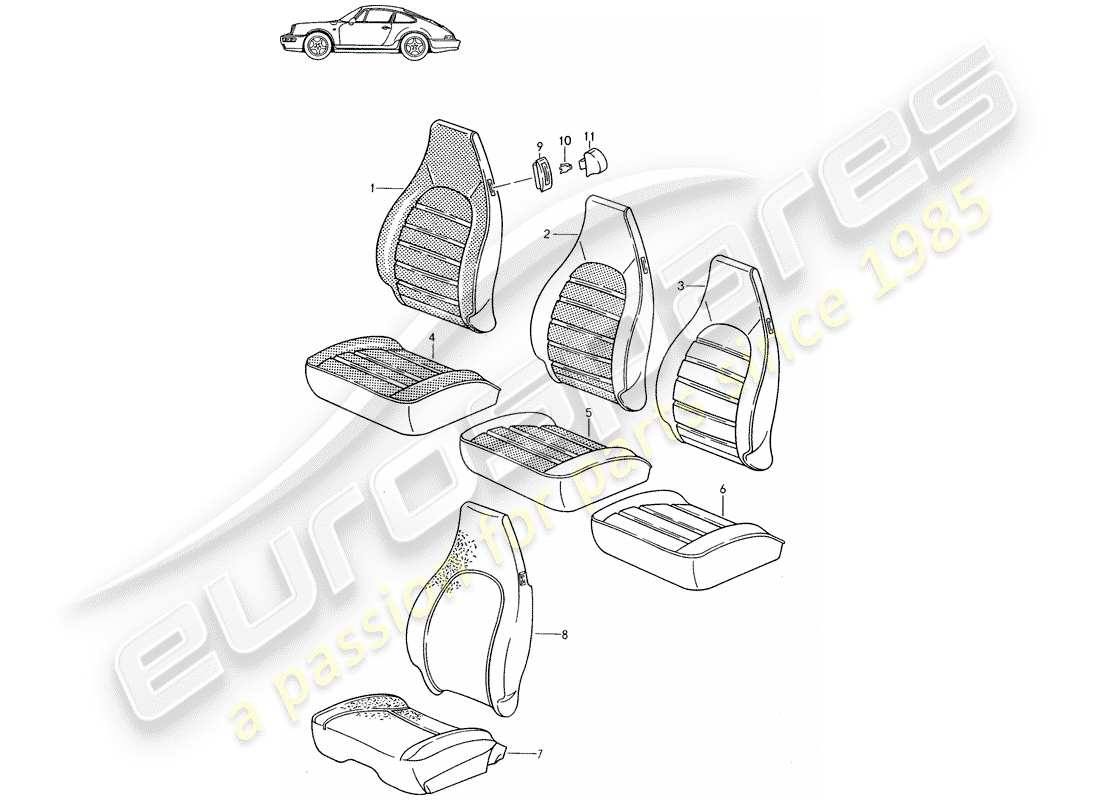 Porsche Seat 944/968/911/928 (1991) COVER - FRONT SEAT - D - MJ 1989>> - MJ 1994 Part Diagram