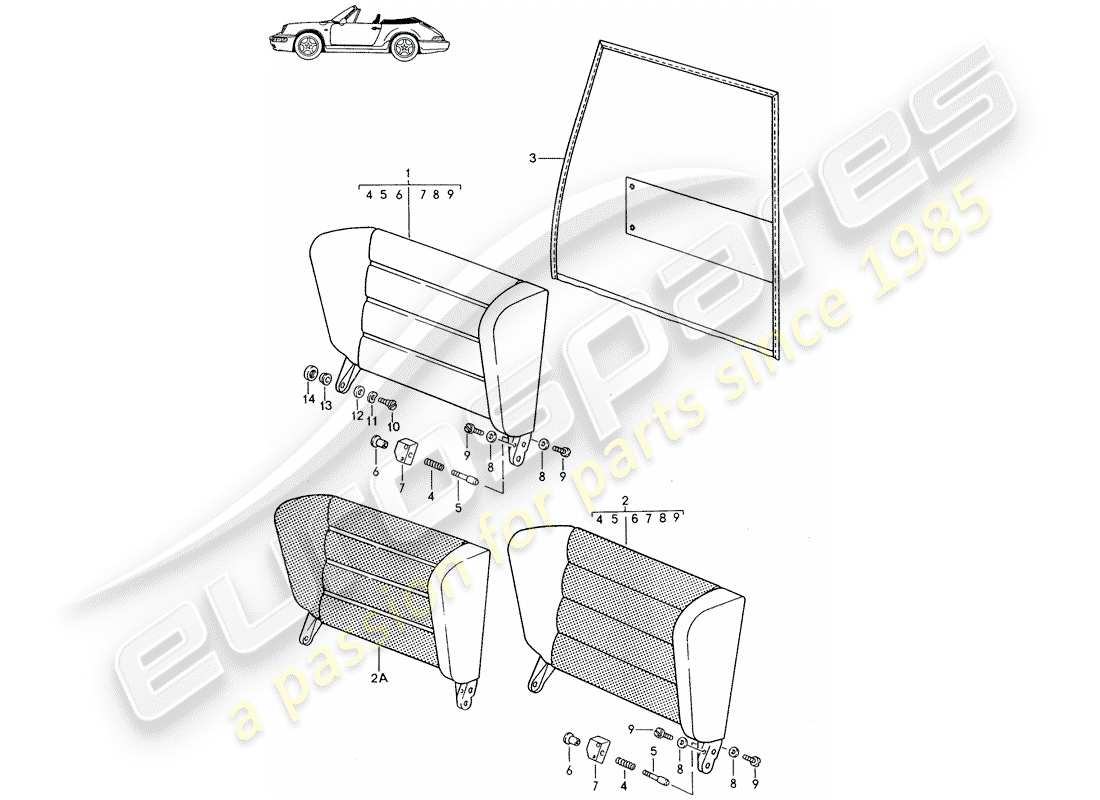 Porsche Seat 944/968/911/928 (1991) EMERGENCY SEAT BACKREST - WITH: - PULL-TYPE RELEASE - D - MJ 1989>> - MJ 1991 Part Diagram