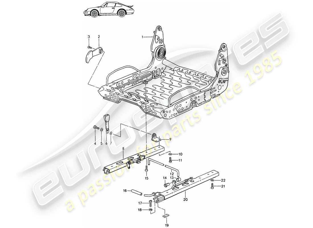 Porsche Seat 944/968/911/928 (1991) FRAME FOR SEAT - SPORTS SEAT - MANUALLY ADJUSTABLE - D - MJ 1995>> - MJ 1996 Part Diagram