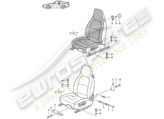 a part diagram from the Porsche Seat 944/968/911/928 parts catalogue