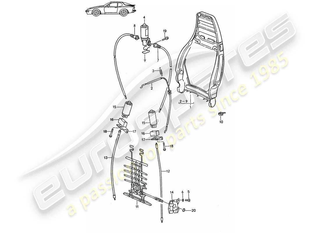 Porsche Seat 944/968/911/928 (1992) BACKREST FRAME - MANUALLY - ELECTRIC - LUMBAR SUPPORT - D >> - MJ 1988 Part Diagram